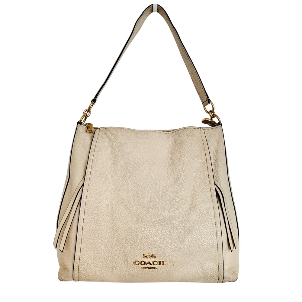 Coach Marlon Shoulder Hobo Handbag In Chalk White Pebbled Leather F79994 $325